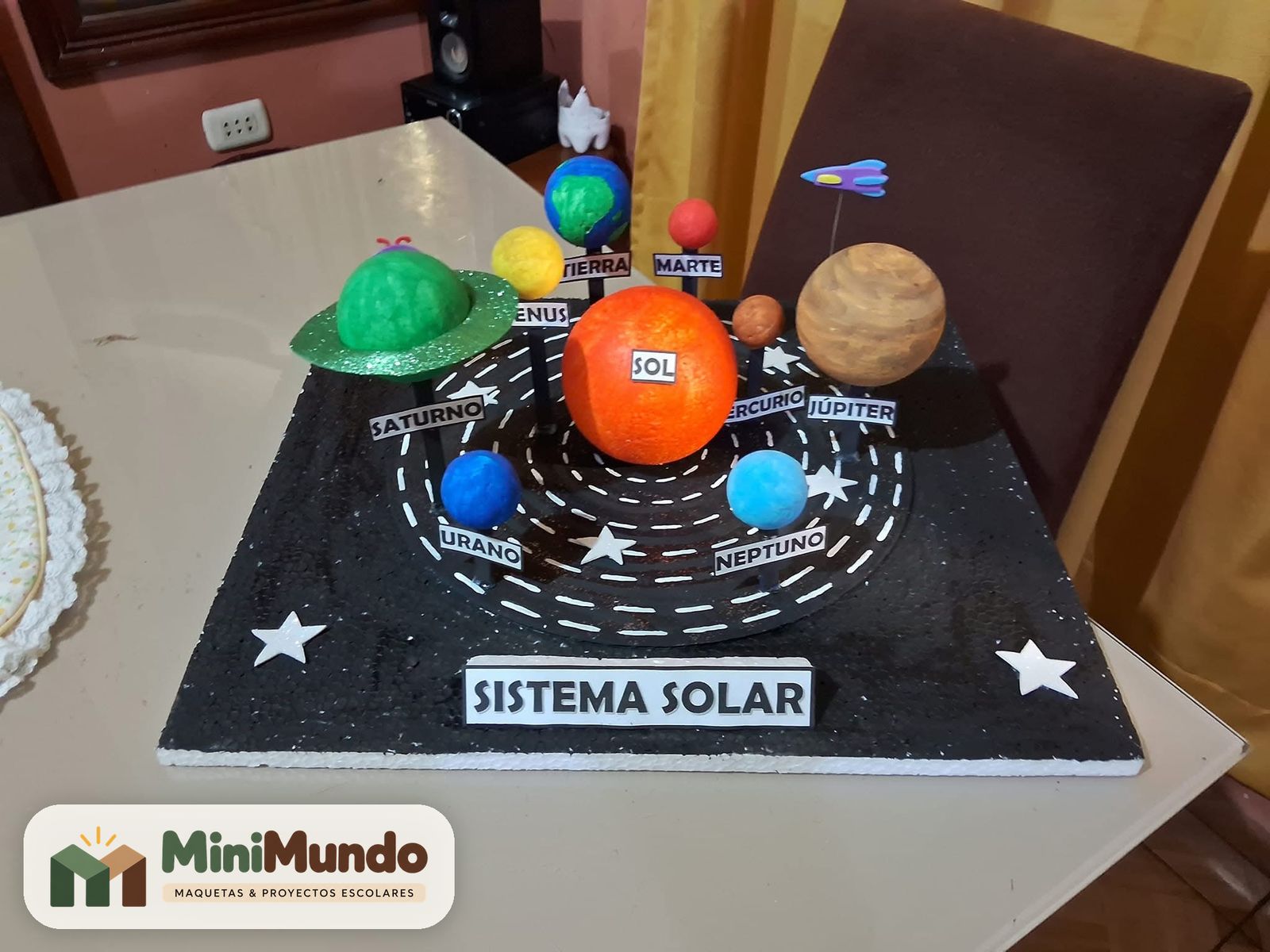 Maqueta: Sistema solar. El Sol y los planetas en sus órbitas.